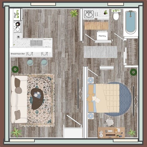 Floor plan for 1 bed, 1 bath, 706 sqft
